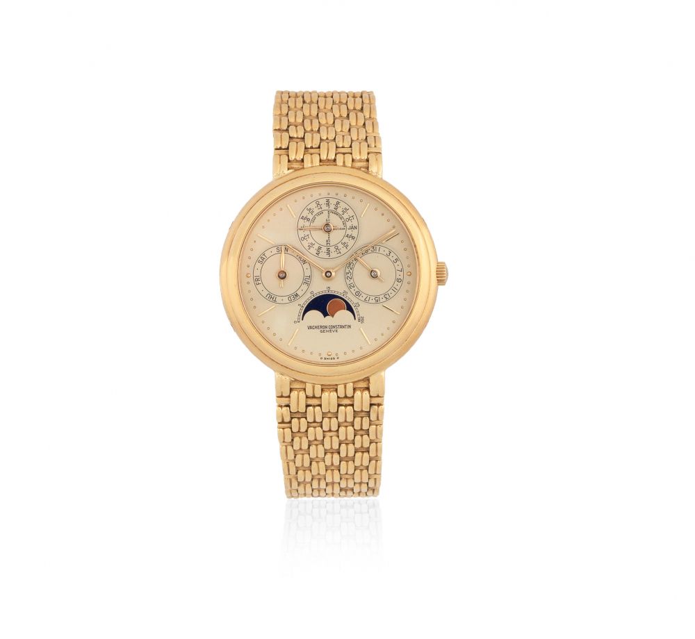 Vacheron Constantin. An 18K gold automatic perpetual calendar bracelet watch with moon phase