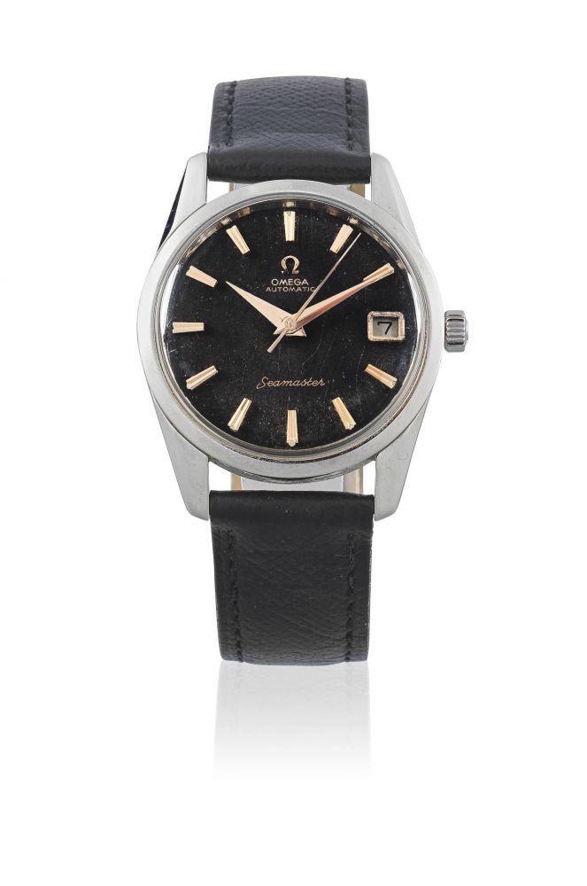 Omega. A stainless steel automatic calendar wristwatch