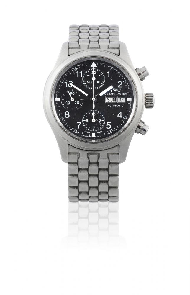 IWC. A stainless steel automatic calendar chronograph bracelet watch