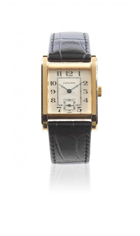 Longines. A limited edition 18K gold manual wind square wristwatch