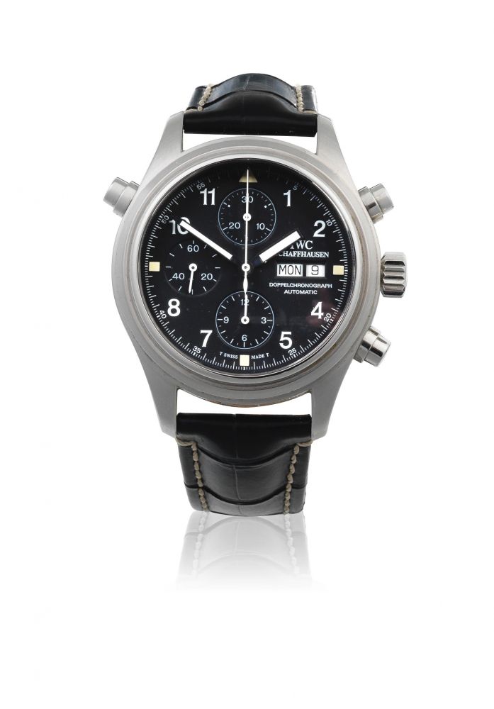 IWC. A stainless steel automatic calendar split second chronograph wristwatch