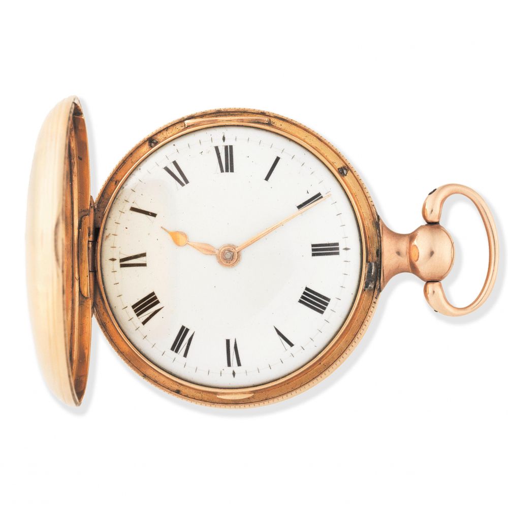 Ellicott Taylor, London. An 18K gold key wind full hunter pocket watch