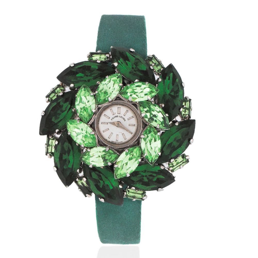Favre-Leuba. A stainless steel manual wind wristwatch with interchangeable gem-set mounts and straps