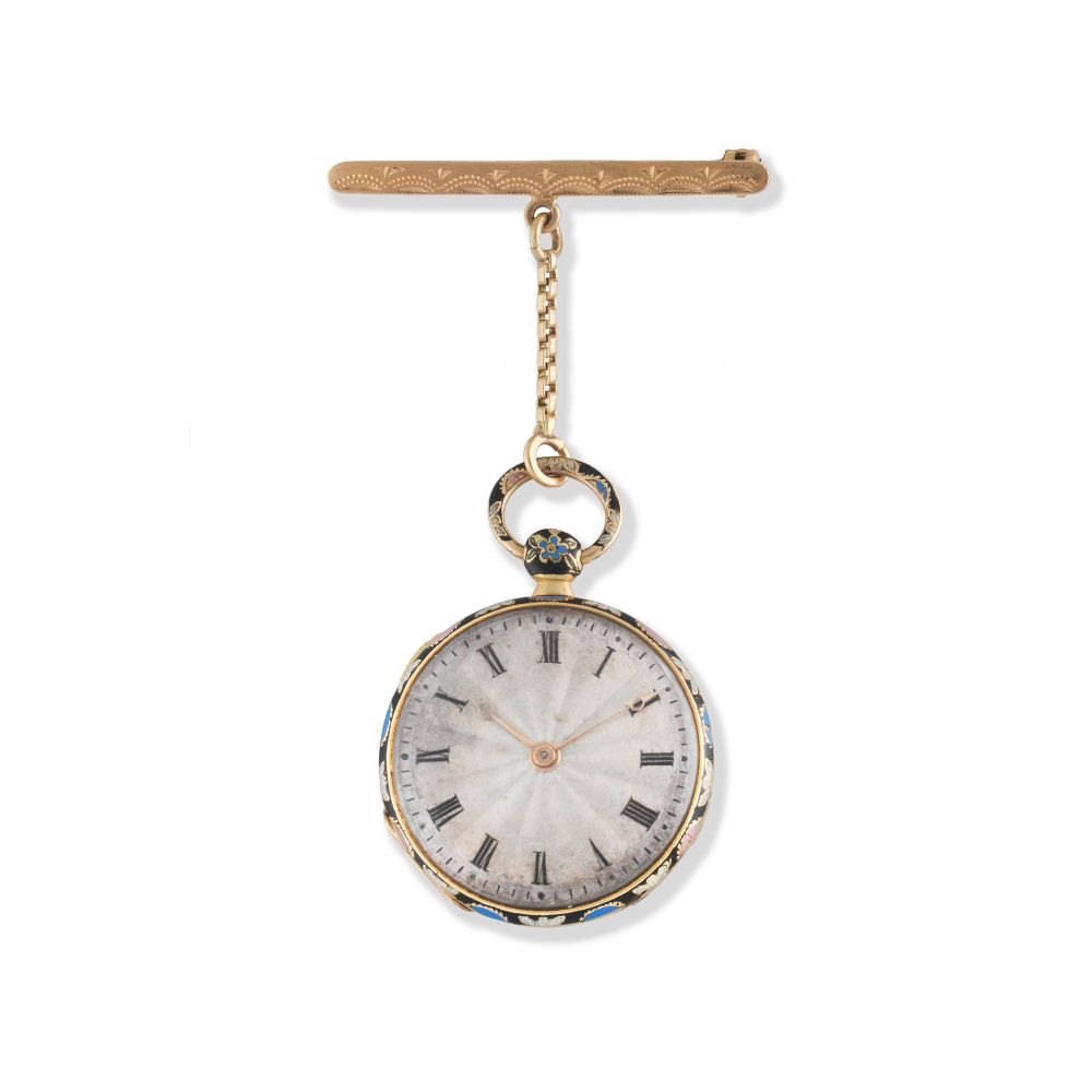 J. F. Bautte Cie, A Paris. A continental gold key wind open face pocket watch with enamel decoration