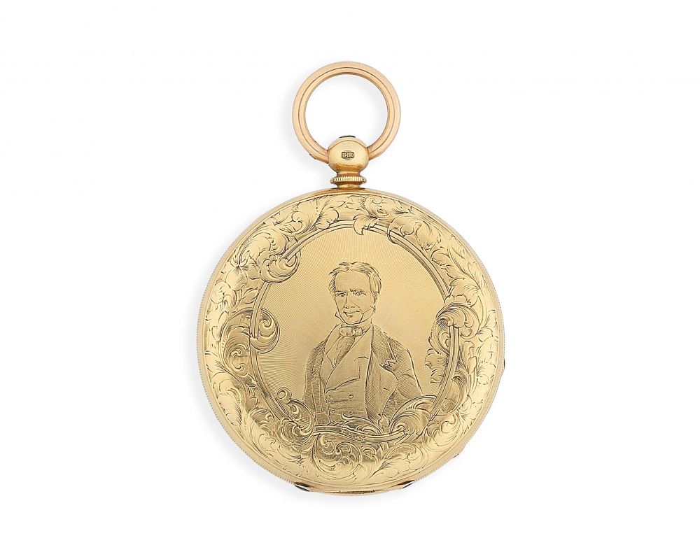 Cooper, London. An 18K gold key wind full hunter pocket watch with engraving depicting the American statesman Henry Clay (1777-1852)
