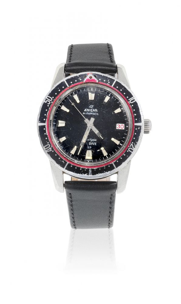 Enicar. A stainless steel automatic calendar wristwatch