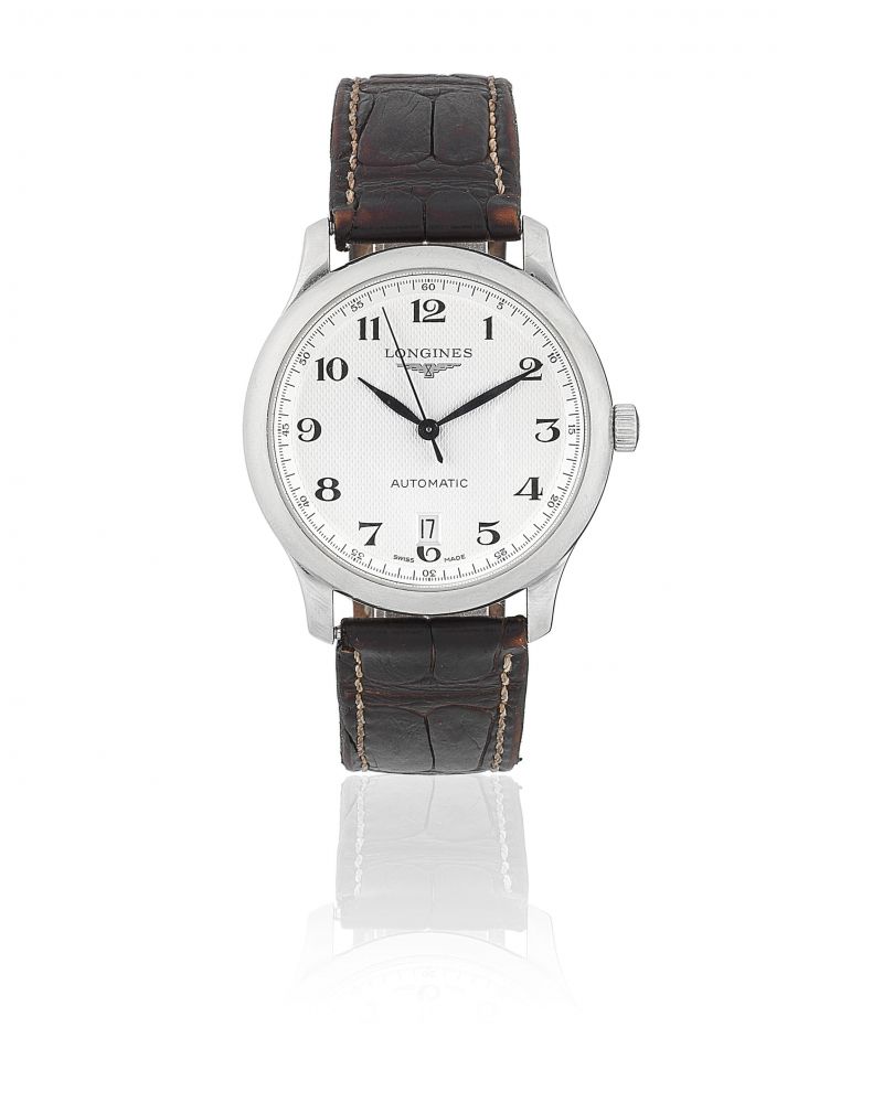 Longines. A stainless steel automatic calendar wristwatch