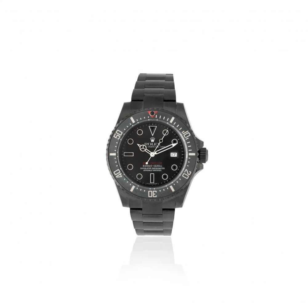 Rolex customised by Titan Black. A black DLC coated stainless steel automatic calendar bracelet watch