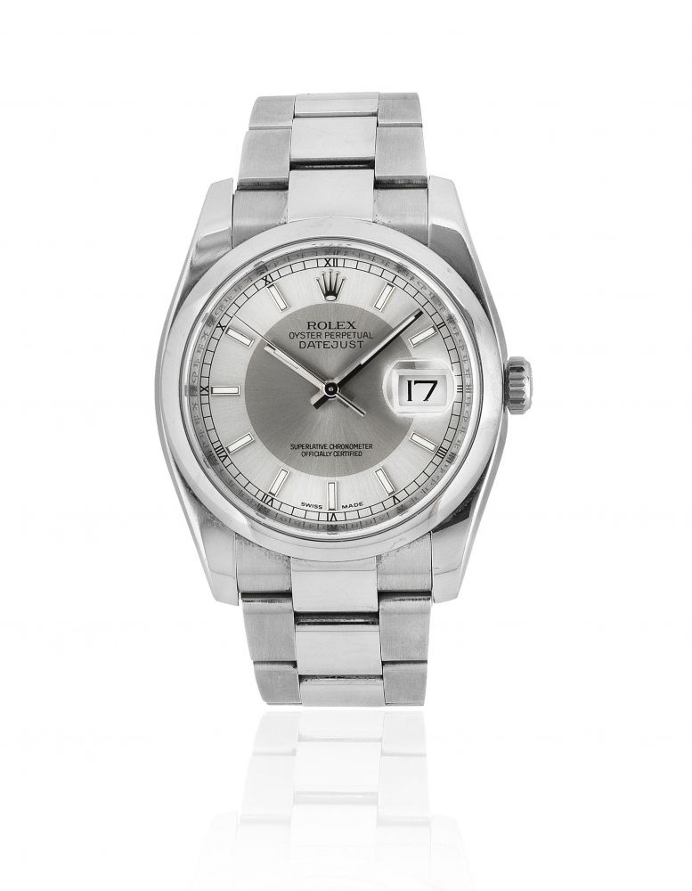 Rolex. A stainless steel automatic calendar bracelet watch