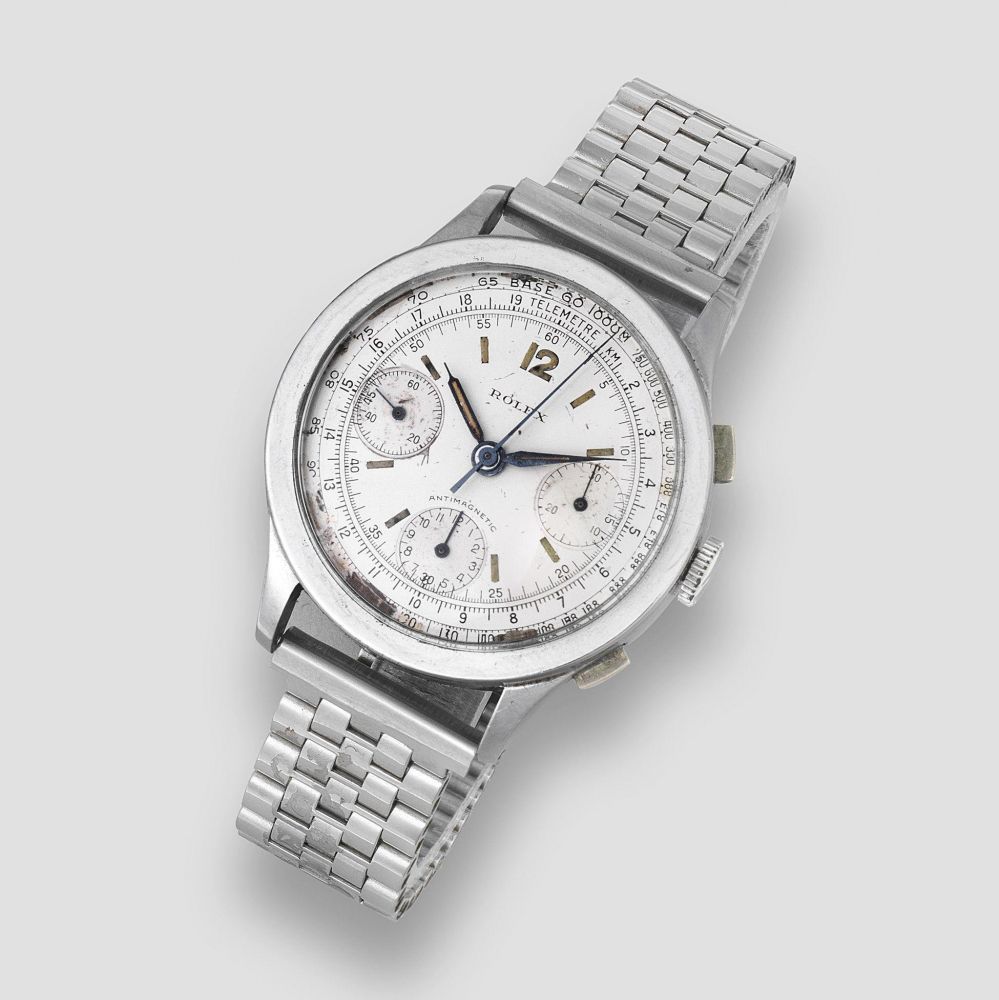 Rolex. A rare and fine stainless steel manual wind chronograph bracelet watch
