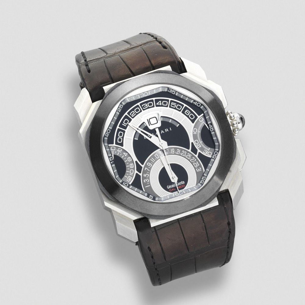 Gerald Genta for Bulgari. A stainless steel automatic calendar chronograph wristwatch