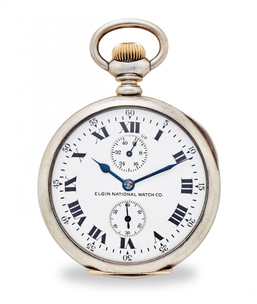 ELGIN NATIONAL WATCH CO. A SILVER OPEN FACE FREE SPRUNG LEVER DECK WATCH WITH WINDING INDICATOR