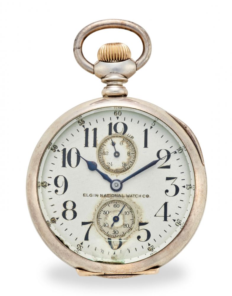 ELGIN NATIONAL WATCH CO. A SILVER OPEN FACE DECK WATCH WITH WINDING INDICATOR