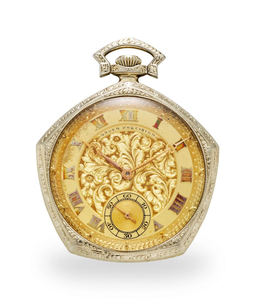 GRUEN. AN 18K WHITE GOLD 50TH ANNIVERSARY WATCH