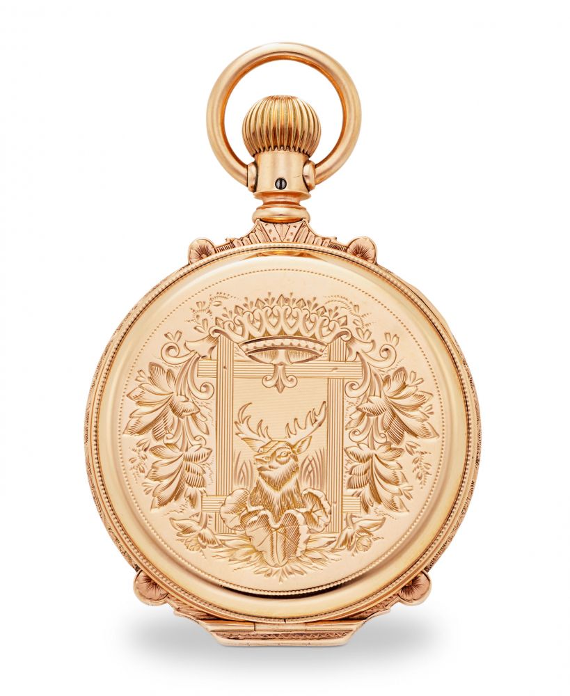 ELGIN NATIONAL WATCH CO. A FINE 14K GOLD ENGRAVED BOX HINGE HUNTER CASED WATCH WITH CONVERTIBLE MOVEMENT