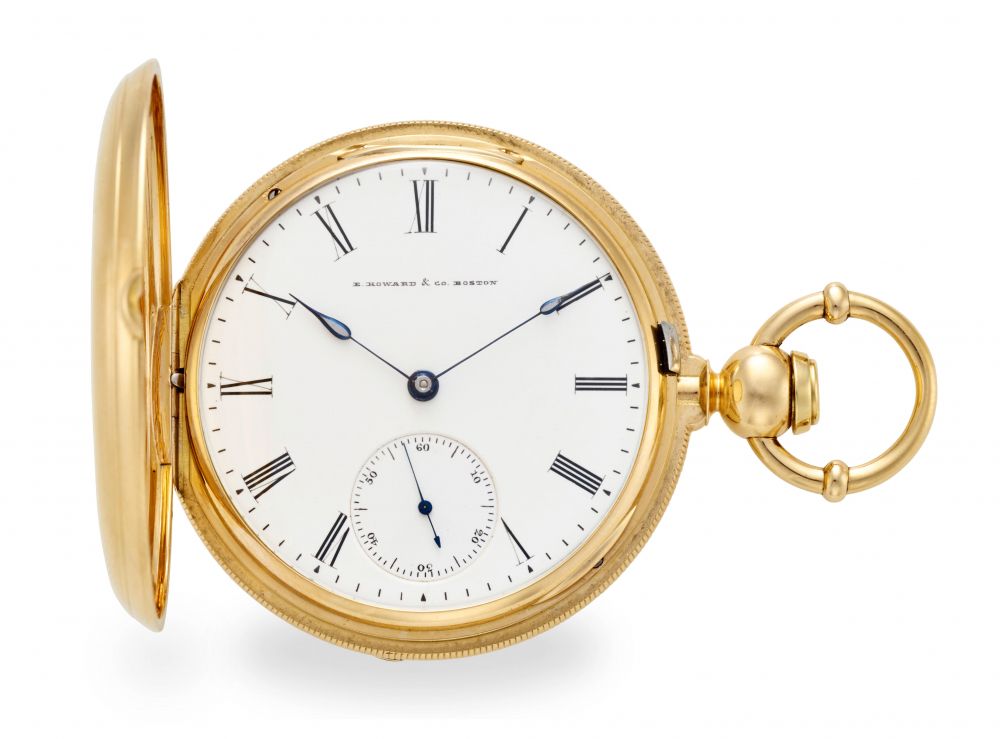 E. HOWARD CO., BOSTON. A RARE 18K GOLD HUNTER CASED LEVER WATCH WITH COLE'S ESCAPEMENT