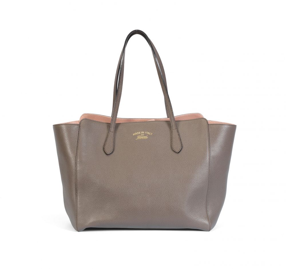 Taupe and Pink Leather Swing Shoulder Bag