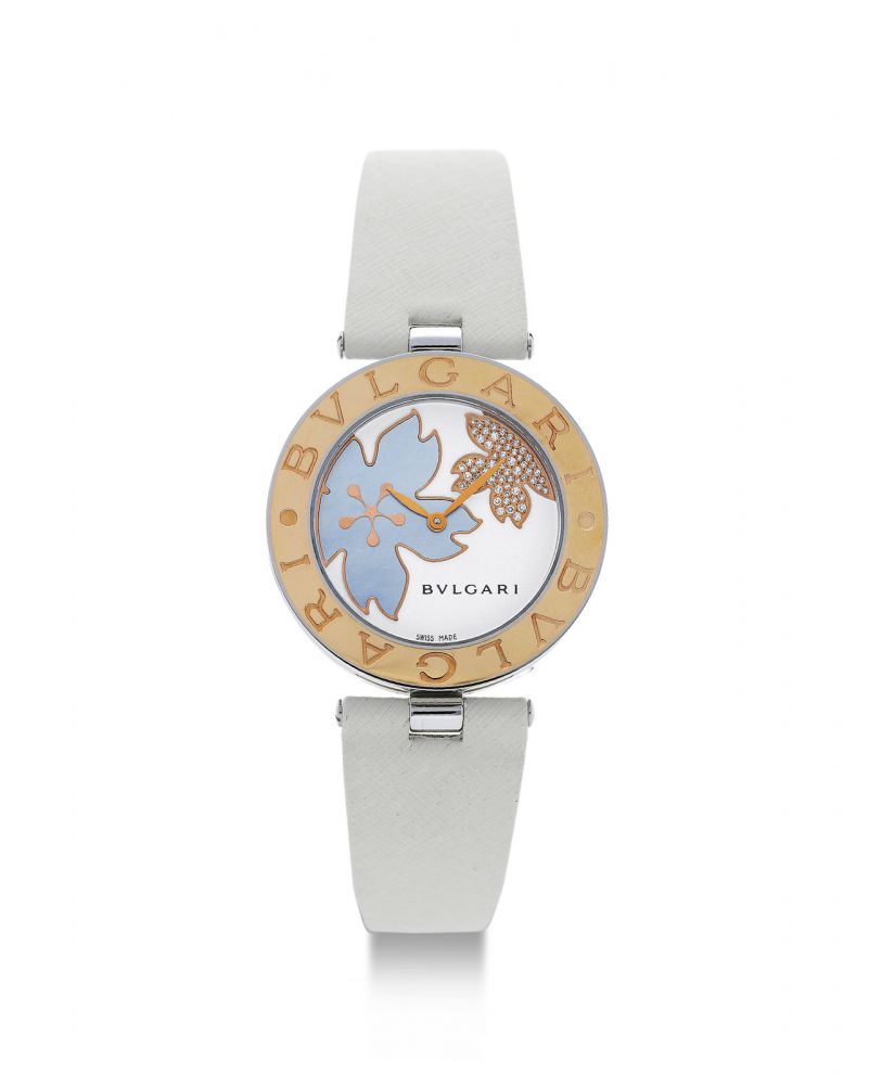 Bvlgari | B.Zero1, A Pink Gold and Stainless Steel Wristwatch with Mother-Of-Pearl and Diamond-Set Dial, Circa 2019