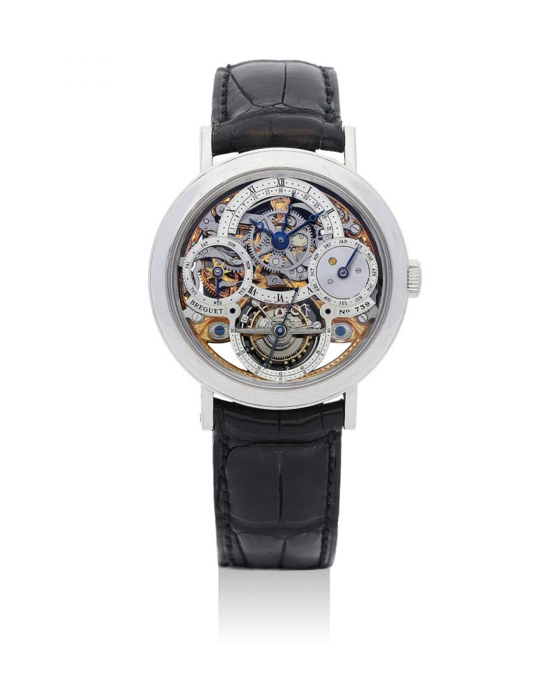 Breguet | Classique Grande Complication, A Rare and Fine Platinum Skeletonised Perpetual Calendar Tourbillon Wristwatch with Retrograde Date, Leap Year Indication, Circa 2009
