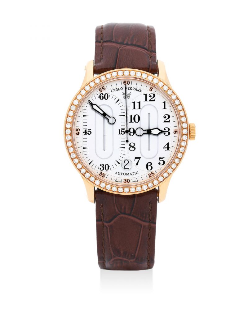 Carlo Ferrara | Regolatore, A Limited Edition Fine Pink Gold and Diamond-Set Wristwatch With Date, Circa 2001
