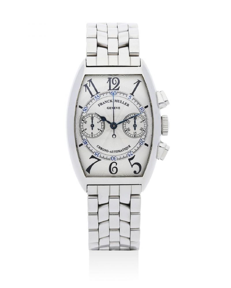 Franck Muller | Master of Complications, A Stainless Steel Tonneau-Shaped Chronograph Bracelet Watch, Circa 1995