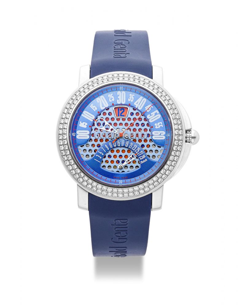 Gerald Genta | Arena Bi-retro, A Stainless Steel and Diamond-set Bi-Retrograde Jumping Hour Wristwatch with Date, Circa 2005