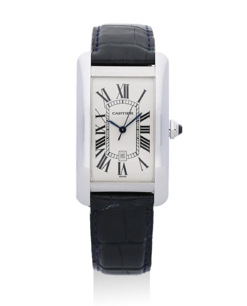 Cartier | Tank Américaine, A White Gold Wristwatch with Date, Circa 2000