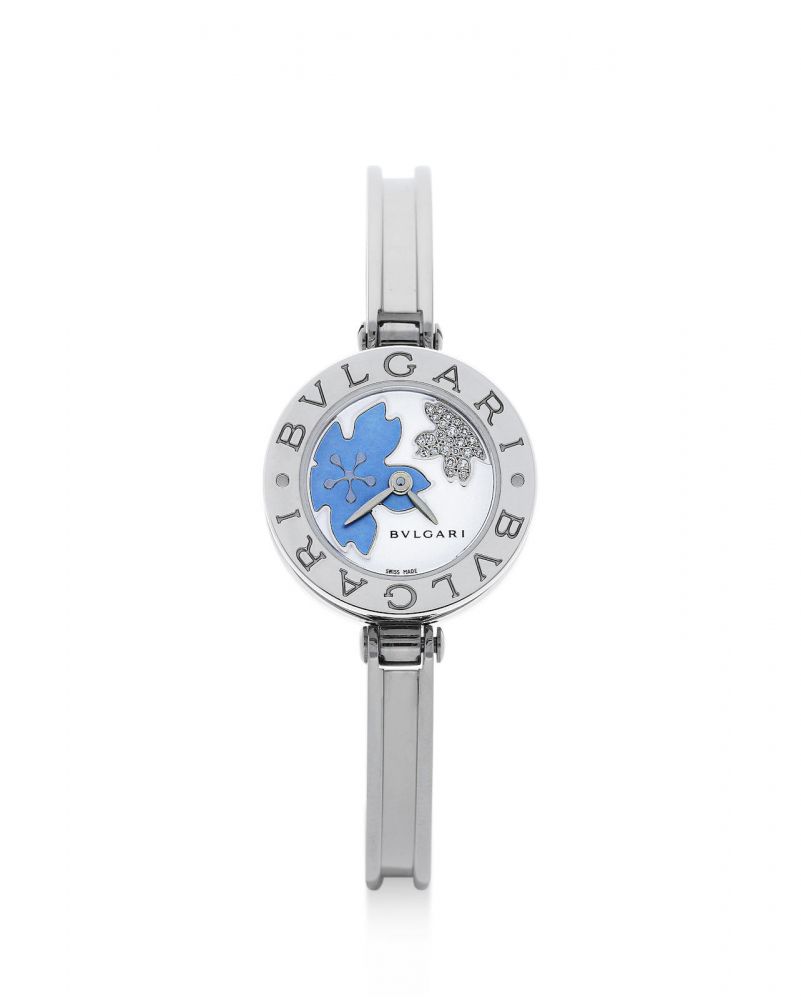 BVLGARI | B.ZERO1, A LADY'S STAINLESS STEEL BANGLE WATCH WITH MOTHER-OF-PEARL AND DIAMOND-SET DIAL, CIRCA 2019