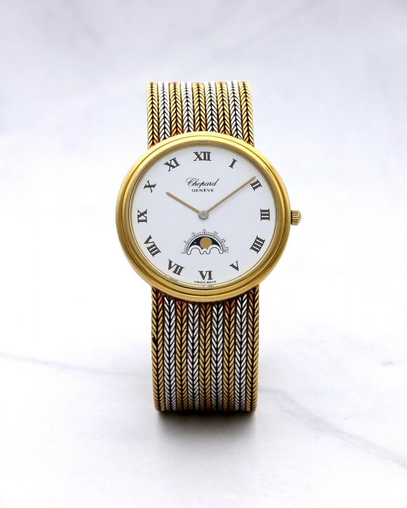 Chopard | Luna D'Oro, A Yellow and White Gold Bracelet Watch with Moon Phases, Circa 1990