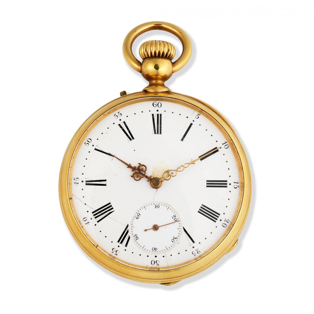 Bailly Levieux, A Reims. A continental yellow metal keyless wind open face pocket watch