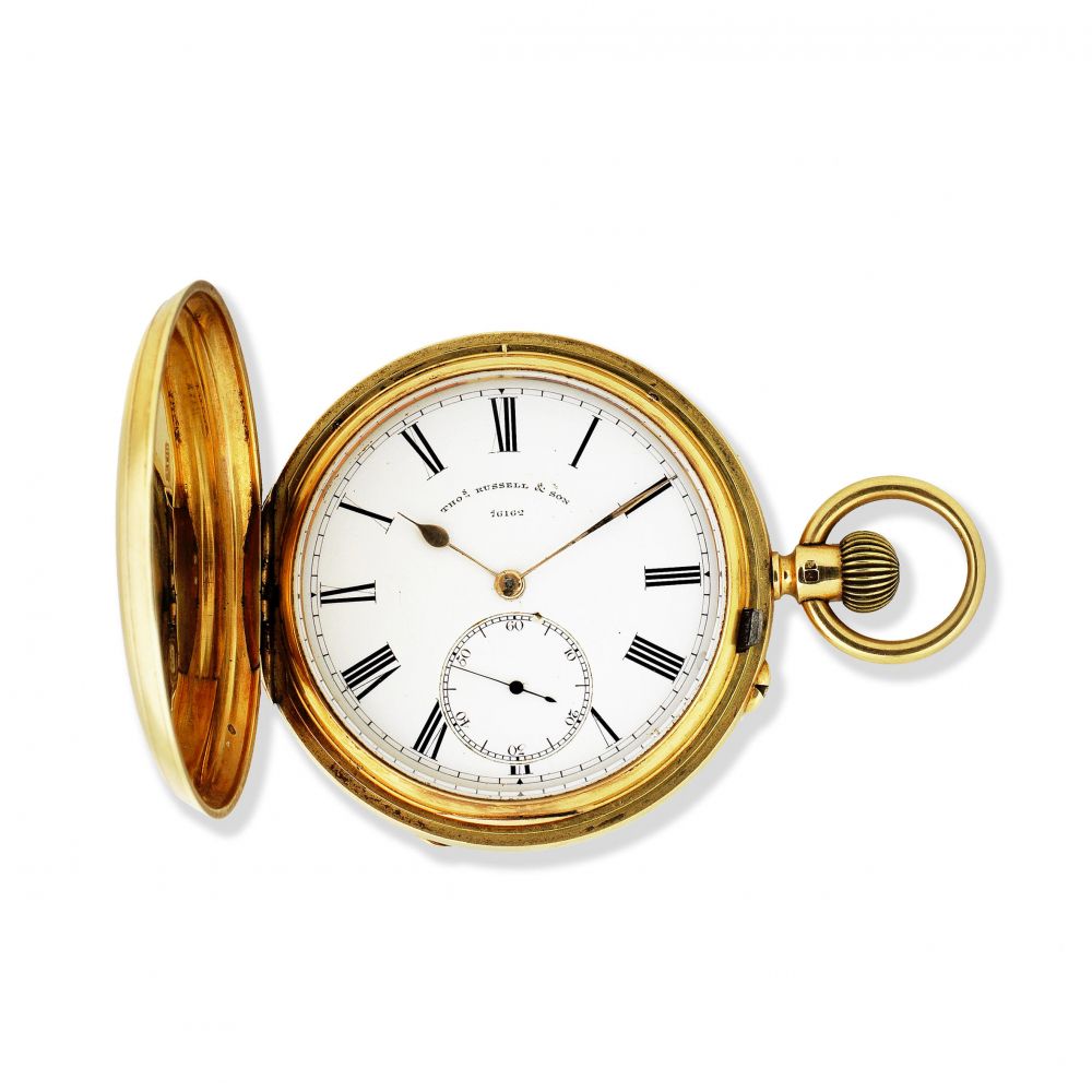 Thomas Russell Son, Church Street, Liverpool. An 18K gold keyless wind full hunter pocket watch