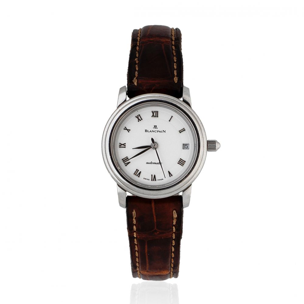 Blancpain. A lady's stainless steel automatic calendar wristwatch