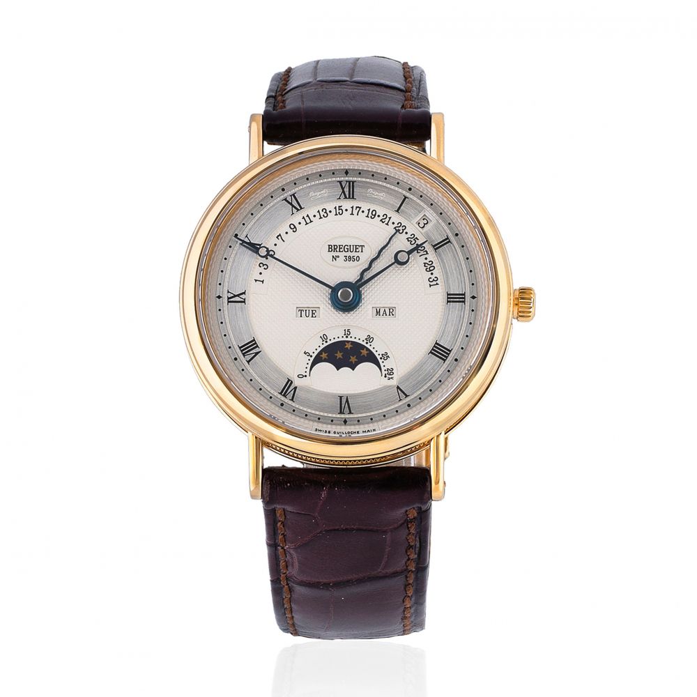 Breguet. A fine 18K gold automatic perpetual calendar wristwatch with moon phase, retrograde date and leap year indication