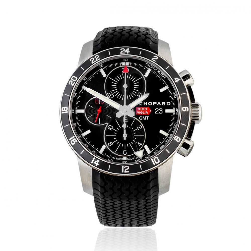 Chopard. A Limited Edition stainless steel automatic calendar chronograph drivers wristwatch