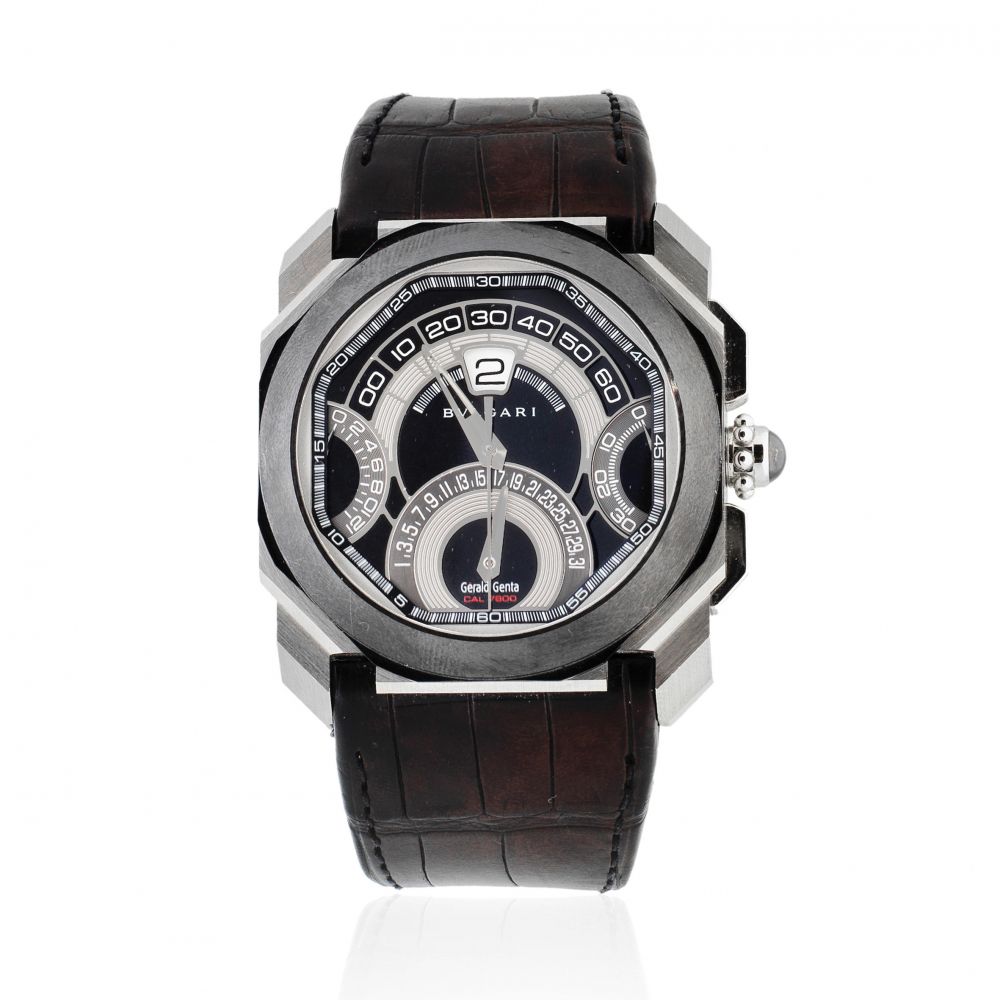 Gerald Genta for Bulgari. A stainless steel automatic calendar chronograph wristwatch
