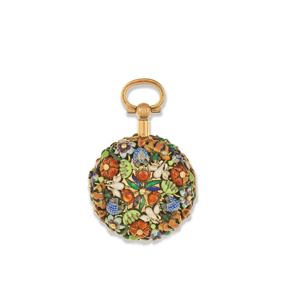 Charles Le Roy. A small very rare and unusual gold and polychrome enamel quarter repeating pocket watch