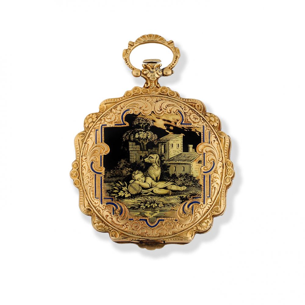 Le Roy, A Paris. A continental gold and enamel key wind unusual form open face pocket watch