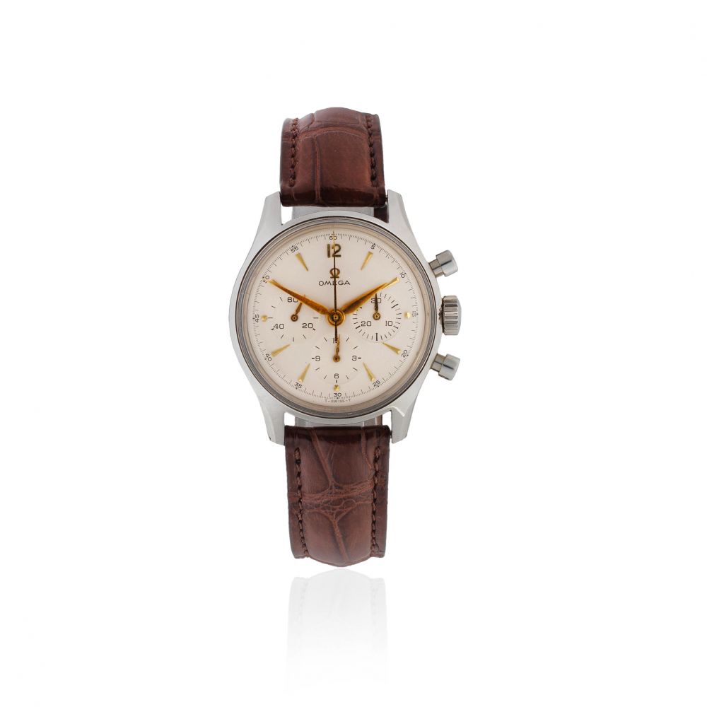 Omega. A stainless steel manual wind chronograph wristwatch