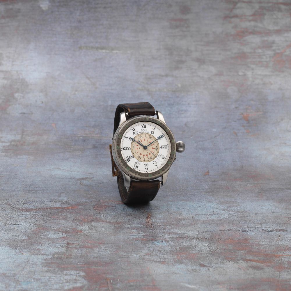 Longines. A fine, rare and historically interesting stainless steel manual wind pilots hour angle wristwatch
