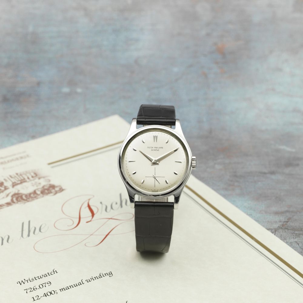 Patek Philippe. A fine and rare stainless steel manual wind wristwatch