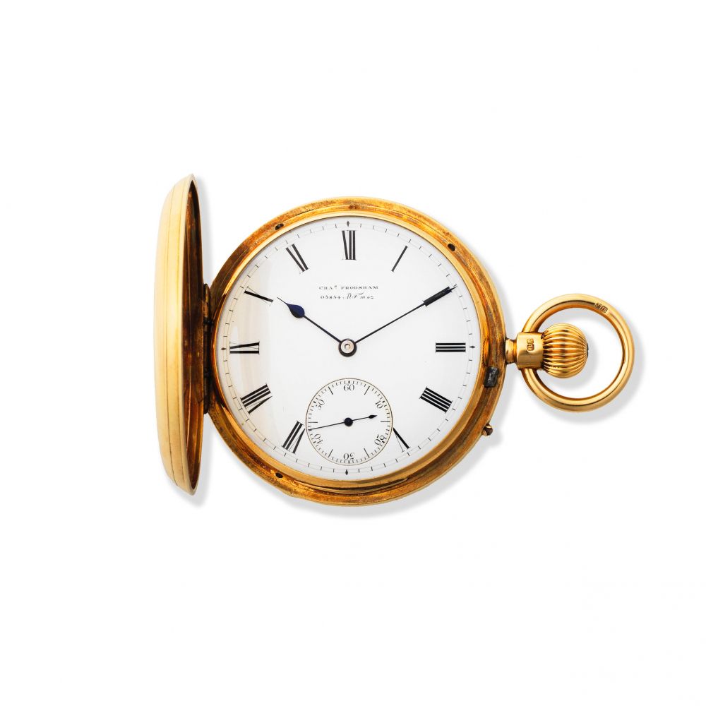 Charles Frodsham, 84 Strand, London. An 18K gold keyless wind half hunter pocket watch