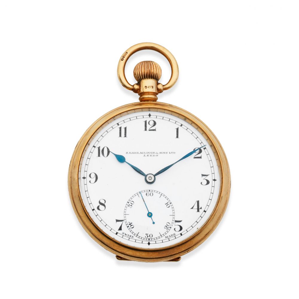 Z. Barraclough Sons Ltd, Leeds. A 9K gold keyless wind open face pocket watch