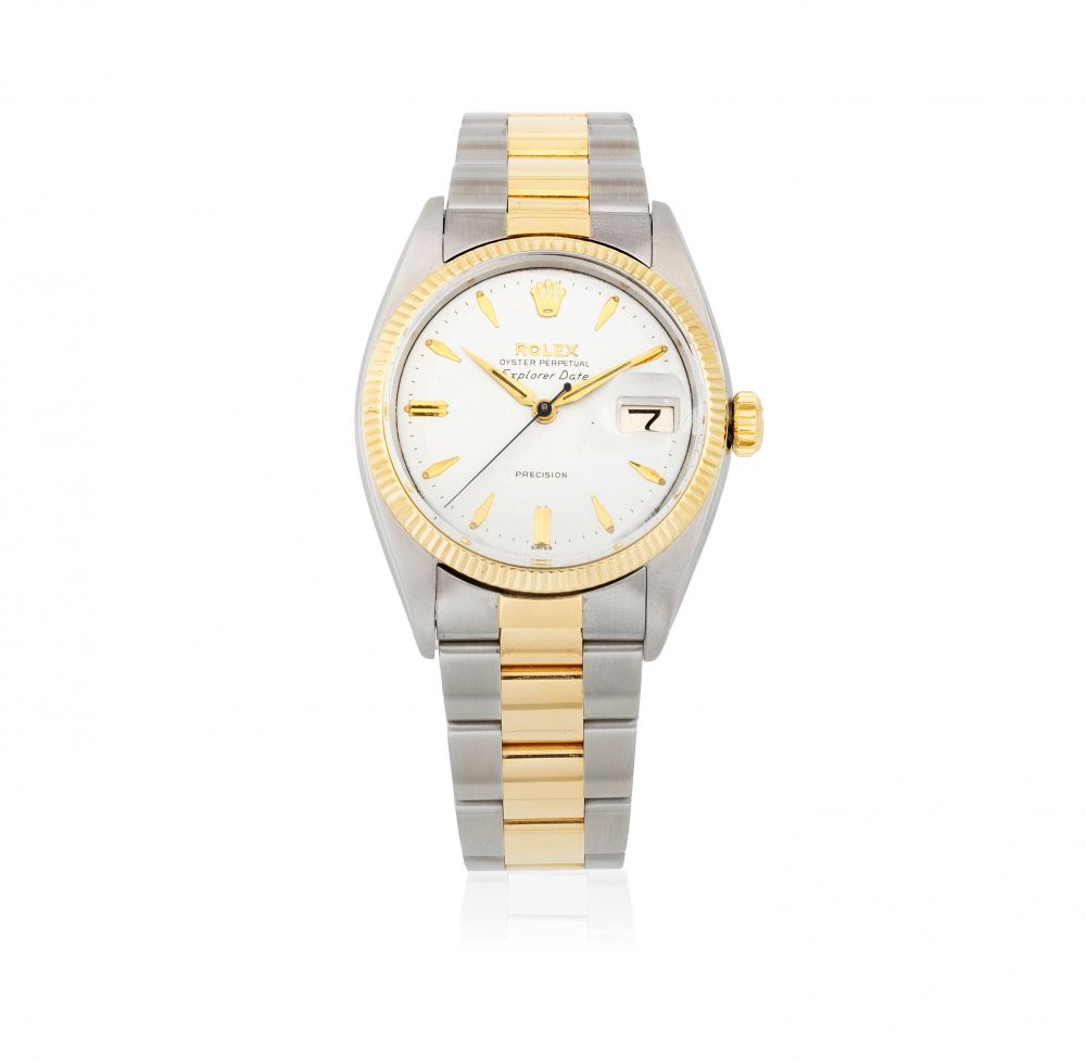Rolex. A stainless steel and gold automatic calendar bracelet watch