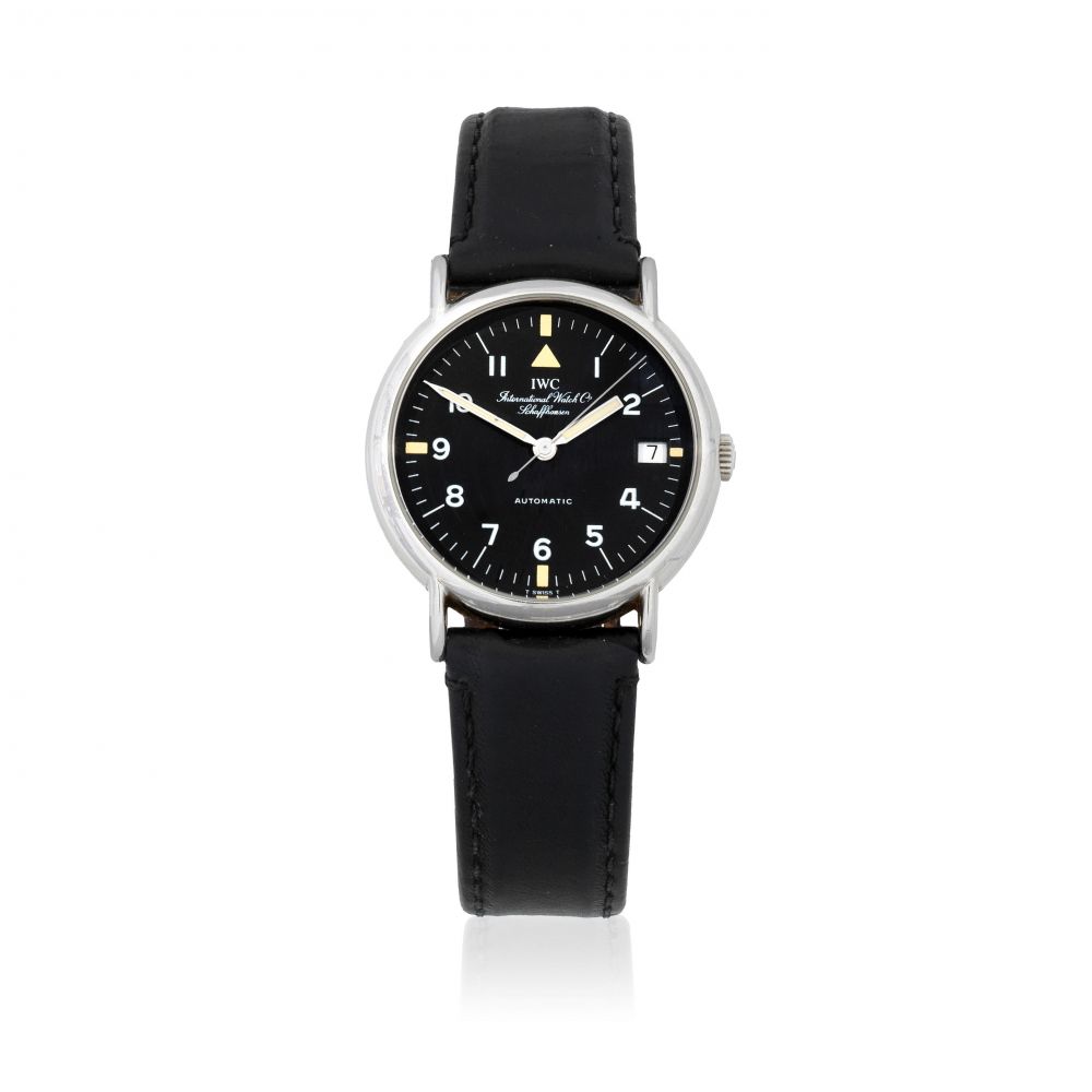 IWC. A stainless steel automatic calendar wristwatch