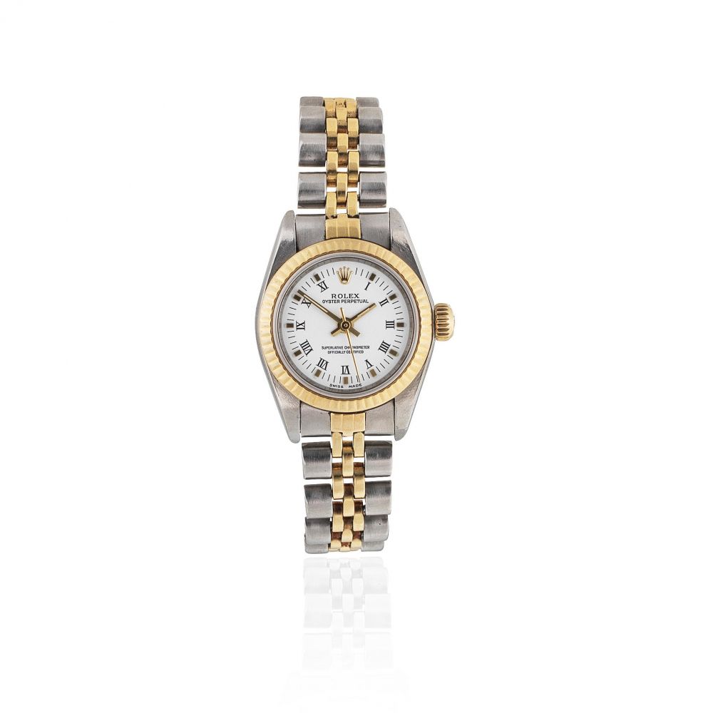Rolex. A lady's gold and steel automatic bracelet watch