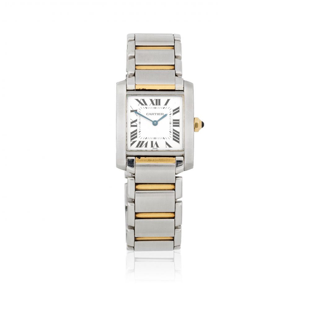 Cartier. A mid-size stainless steel and gold quartz bracelet watch