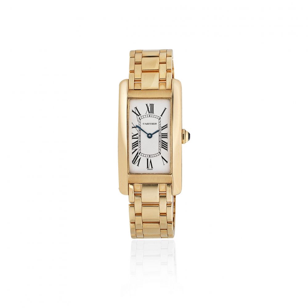 Cartier. An 18K gold quartz rectangular bracelet watch