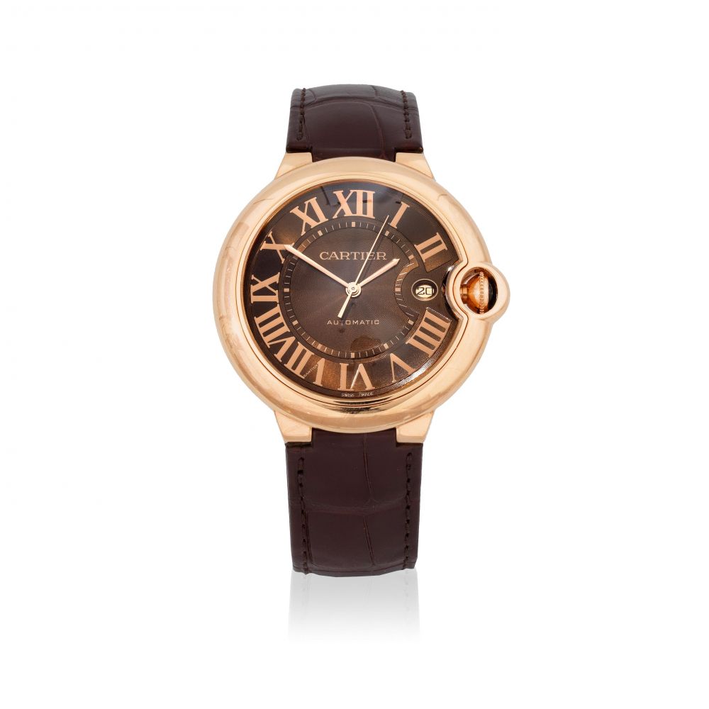Cartier. An 18K rose gold automatic calendar wristwatch