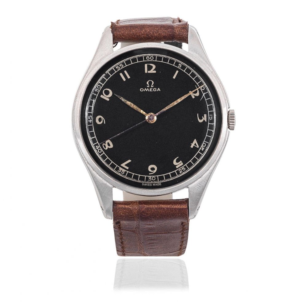 Omega. A stainless steel manual wind wristwatch