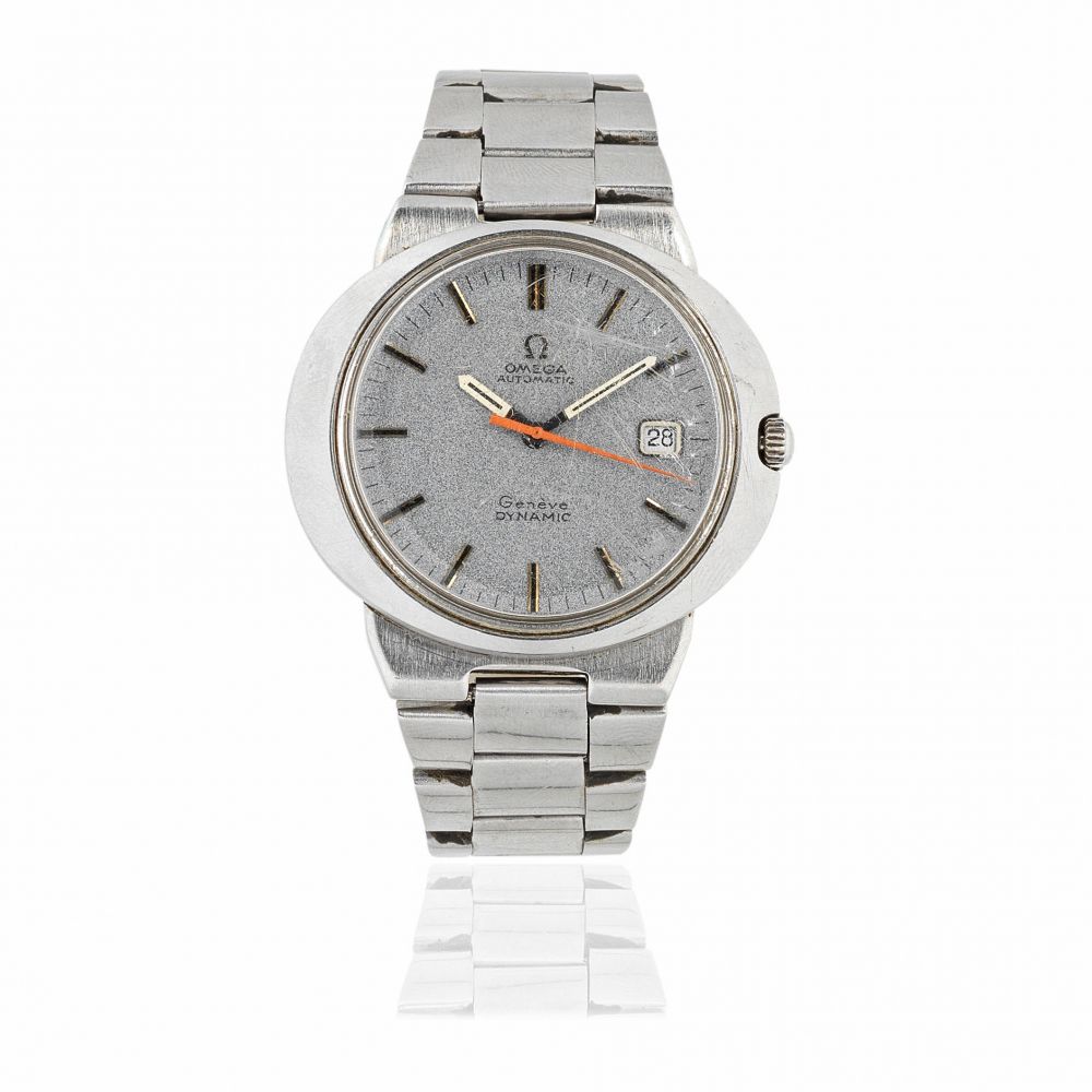 Omega. A stainless steel automatic calendar oval bracelet watch